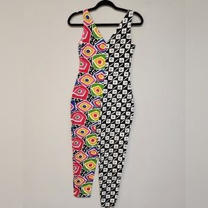 90s Express Tank Jumpsuit|Vintage Body Con Romper|Abstract Suit|Size M
